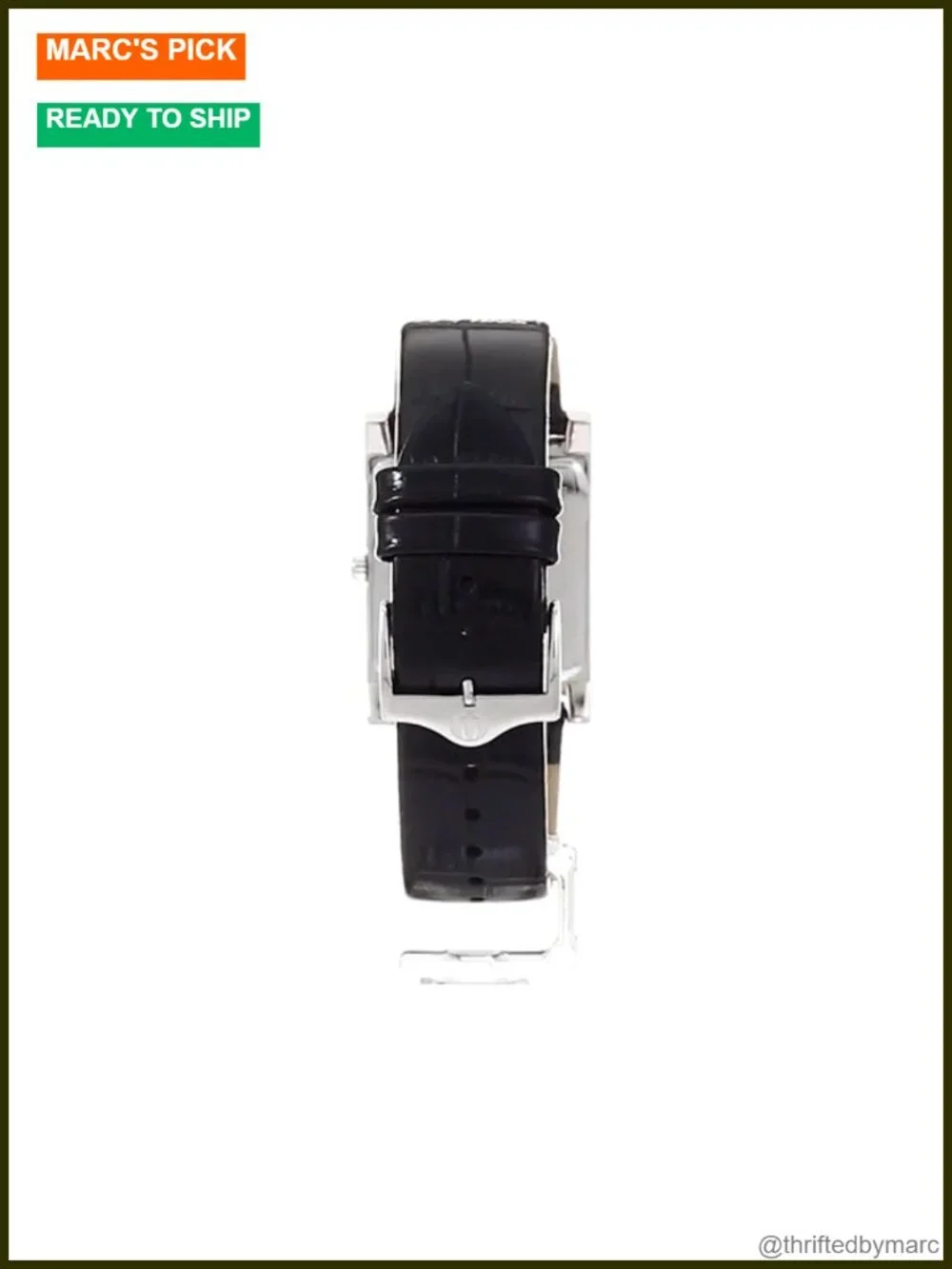 Stainless Steel Calendar Date Quartz Watch with Leather Strap Rectangle Dial